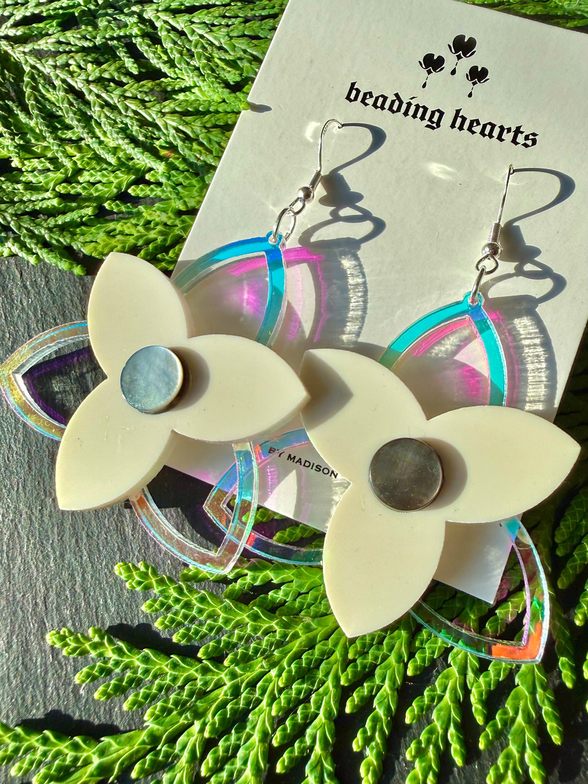 Trillium Acrylic Earrings - Mother of Pearl